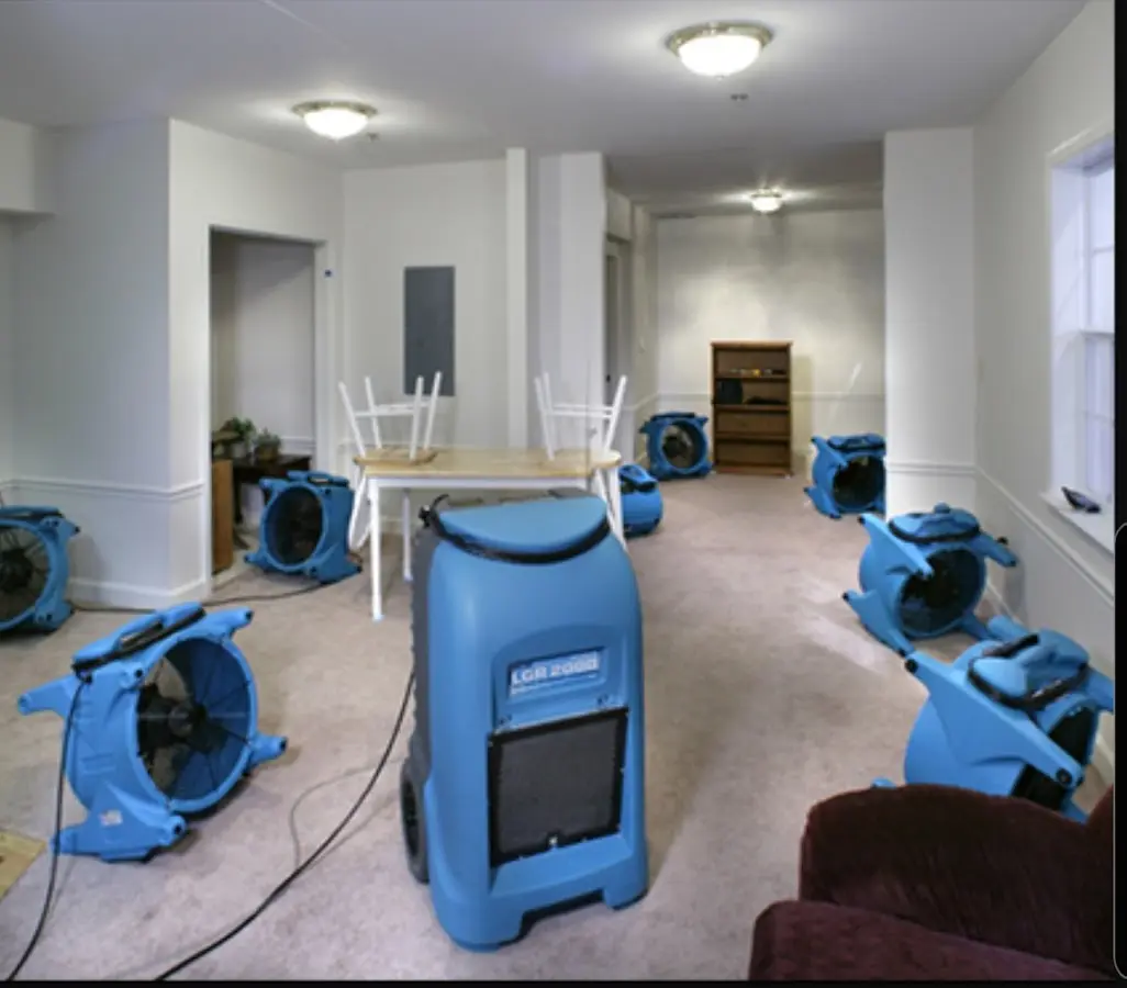 Air movers and dehumidifier setup for Water Extraction & Removal in Benner